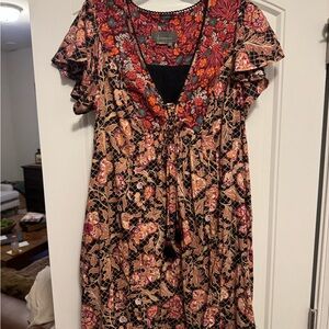 Anthropologie Black and Red Floral Mini Dress